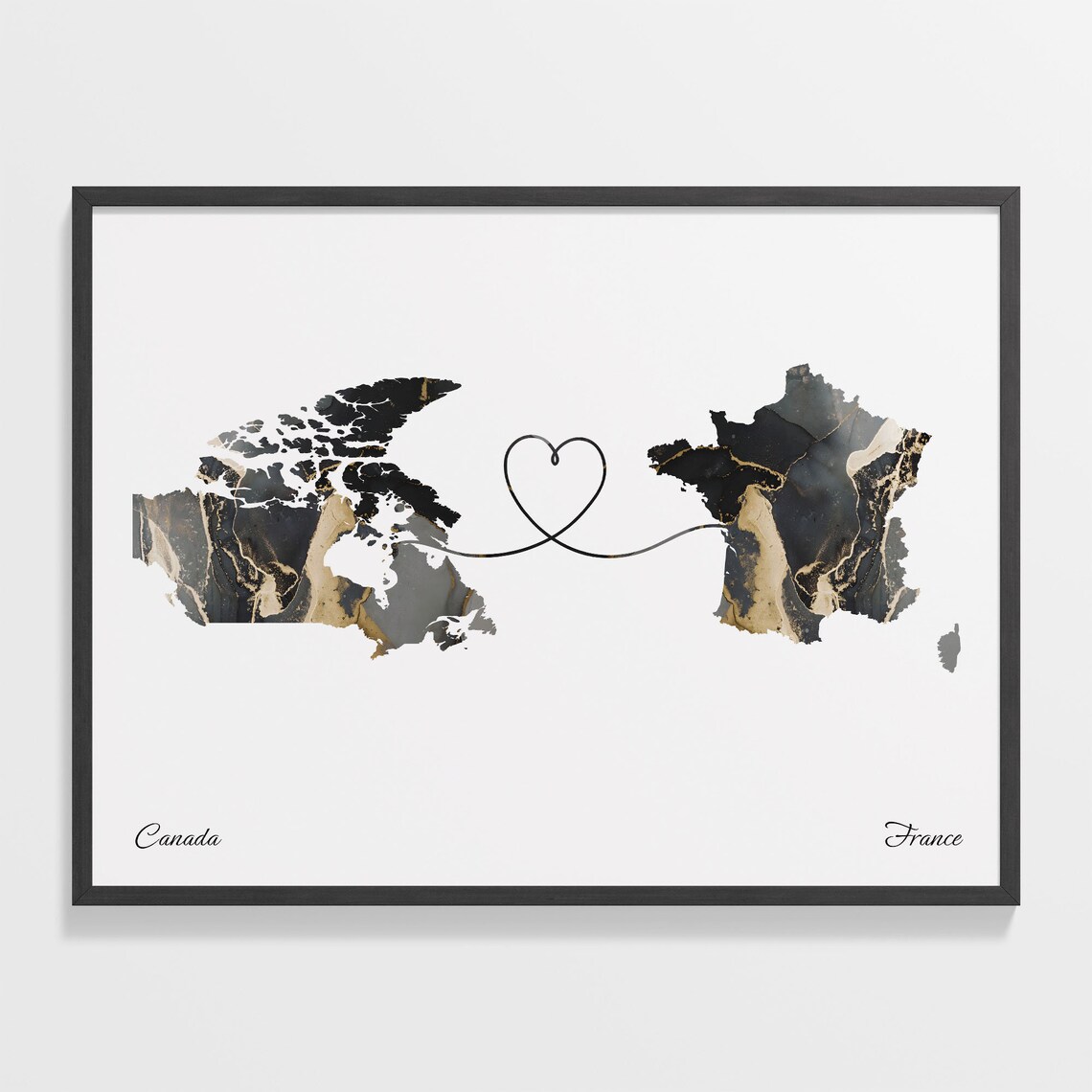 Canada to France Travel Poster, Dual Countries Map