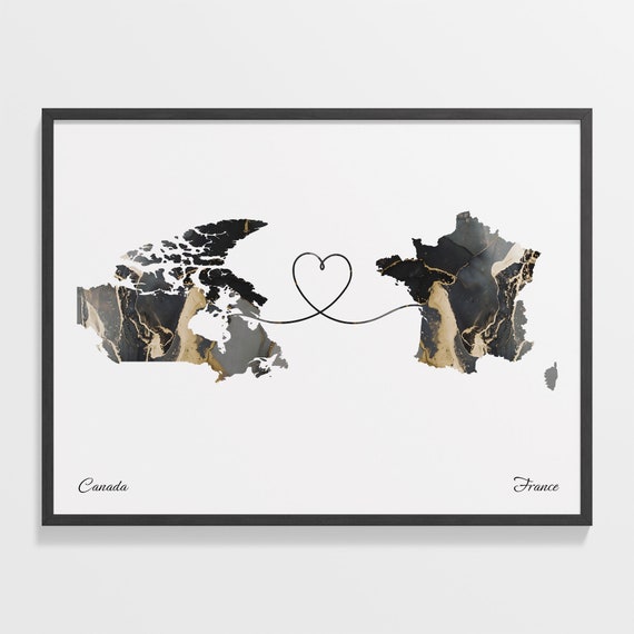 Canada to France Travel Poster, Dual Countries Map