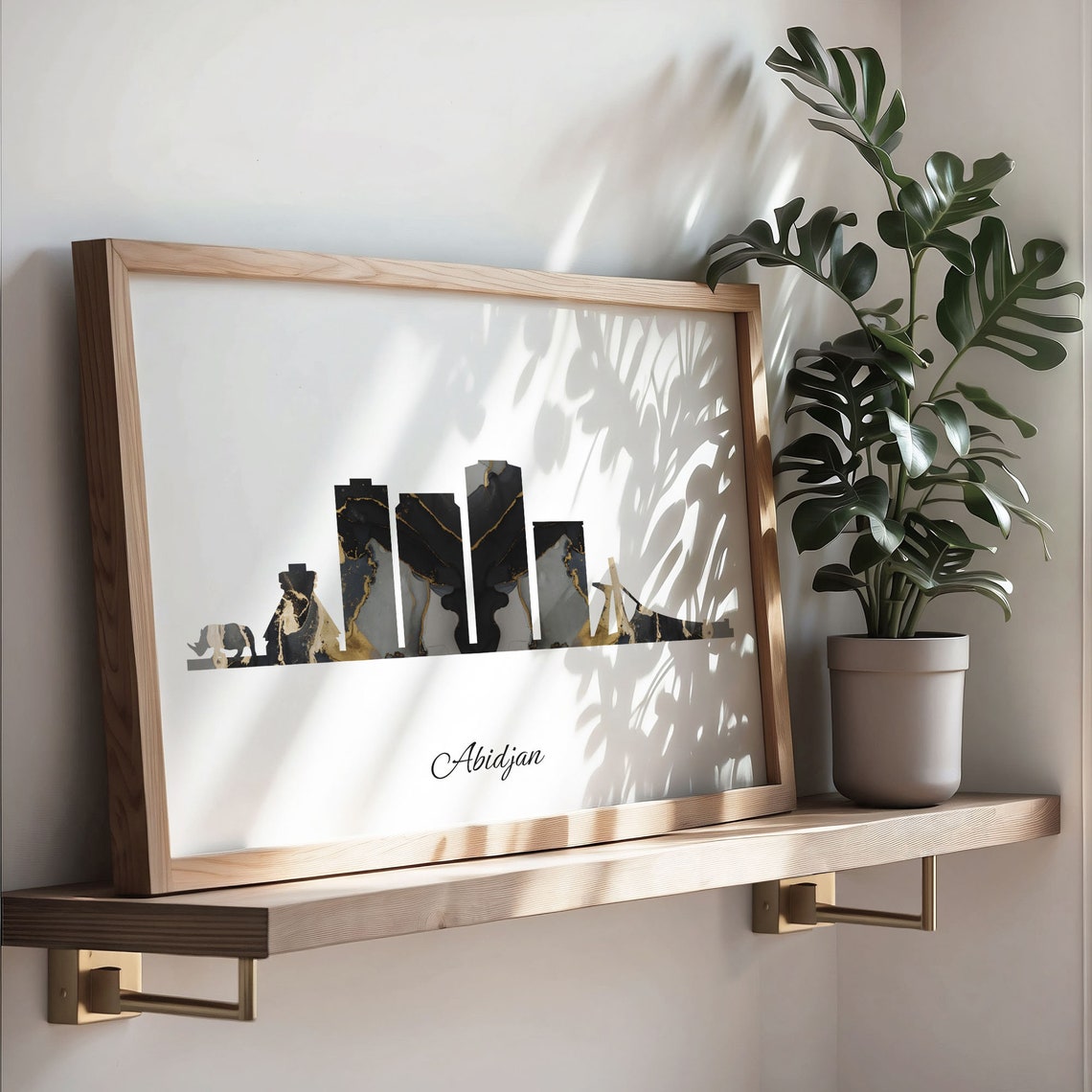 Abidjan Skyline Minimalist Black Gold Marble Cityscape Art Poster - Image 3