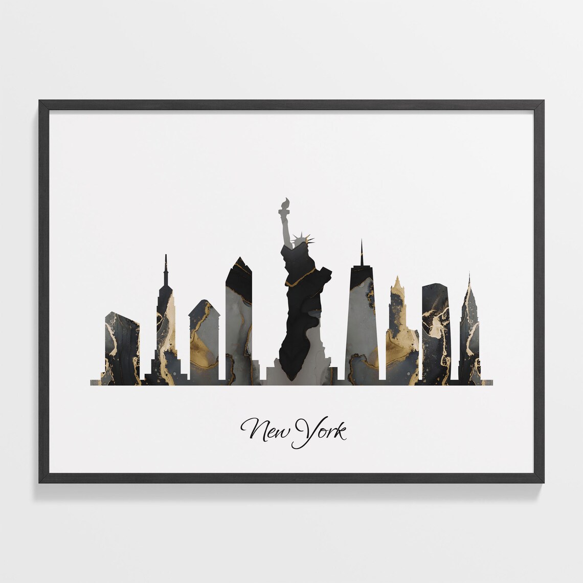 New York City Statue of Liberty Marble Skyline Silhouette Poster