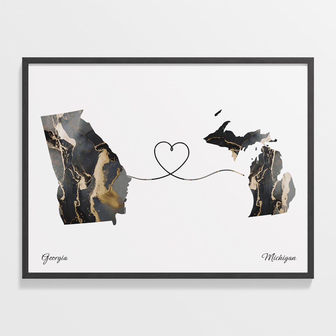 Georgia To Michigan Travel Poster, Two Countries Map