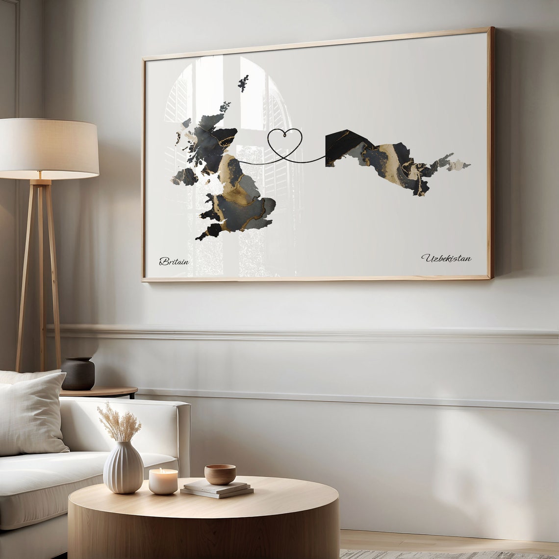 Britain and Uzbekistan Heart Connection Black and Gold Marble Poster - Image 2