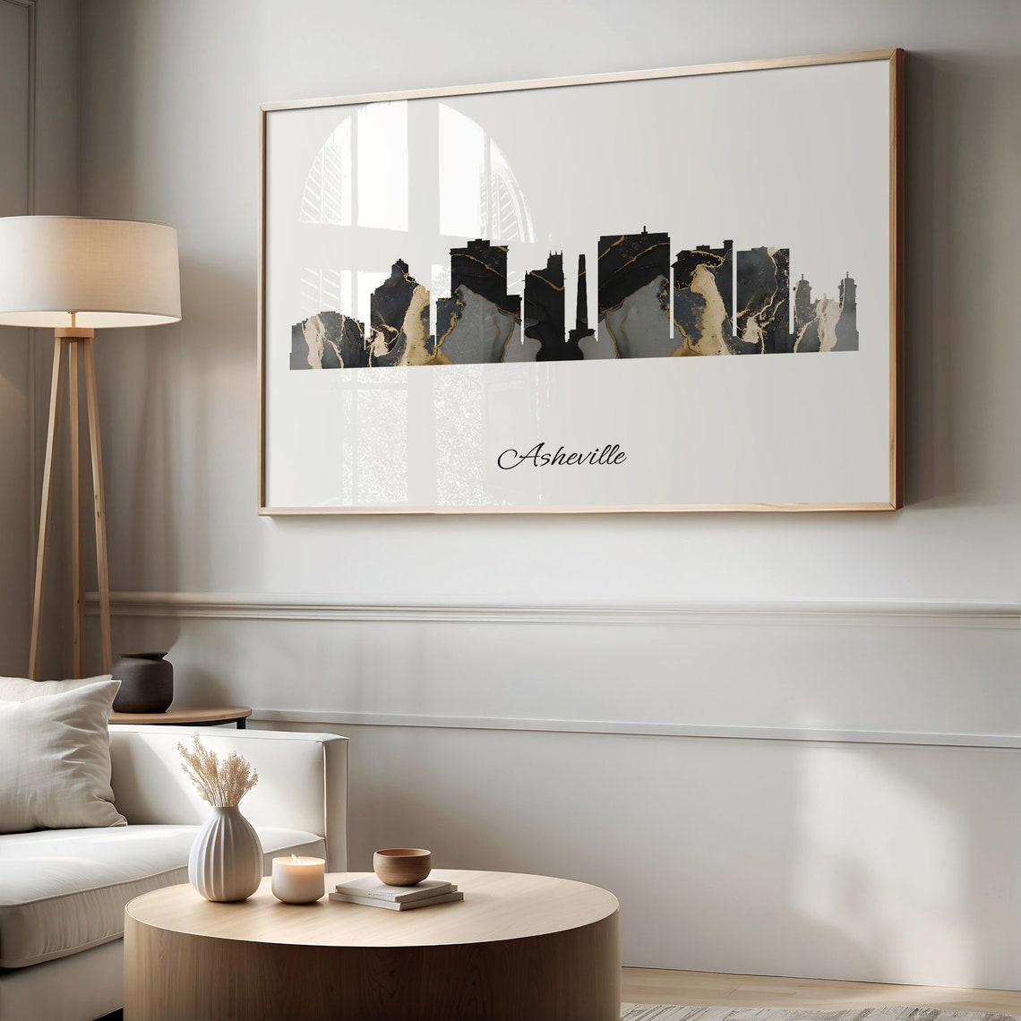 Asheville North Carolina Black Gold Marble Skyline Silhouette Poster - Image 2