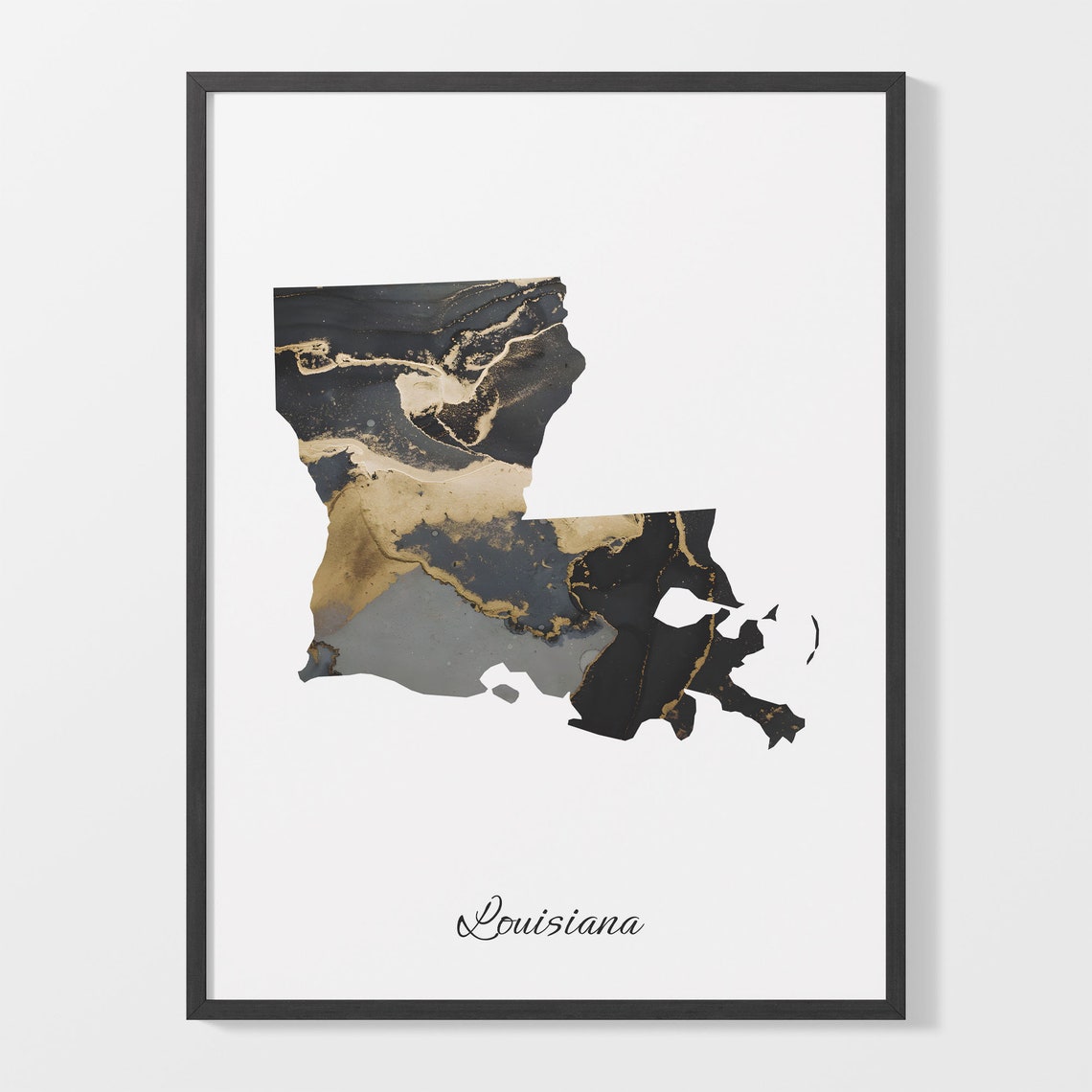 Louisiana Black And Gold Marble Map Minimalist Elegant Art Poster
