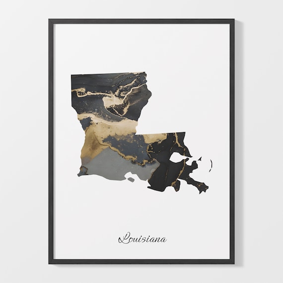 Louisiana Black And Gold Marble Map Minimalist Elegant Art Poster