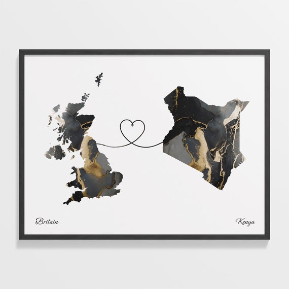 Britain To Kenya Map Poster, Travel Wall Art