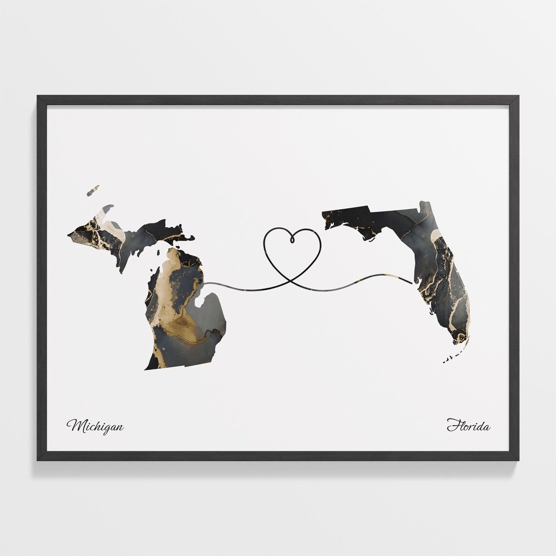 Michigan To Florida Travel Poster, Two Countries Map
