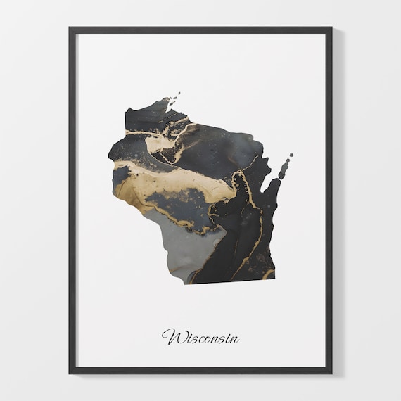 Wisconsin Black And Gold Marble Map Minimalist Elegant Art Poster