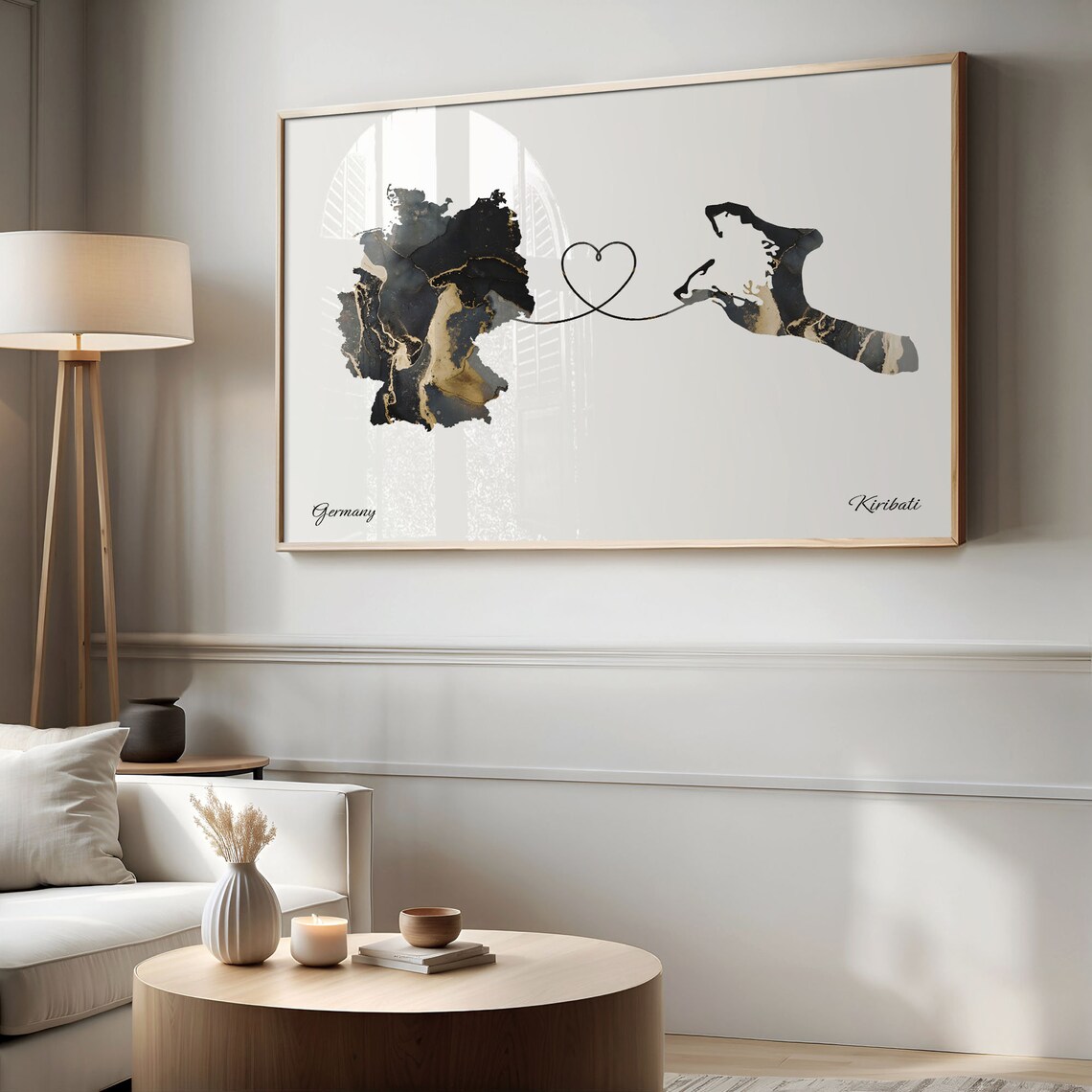 Germany to Kiribati Marble Heart Map Poster Long Distance Love Gift - Image 2
