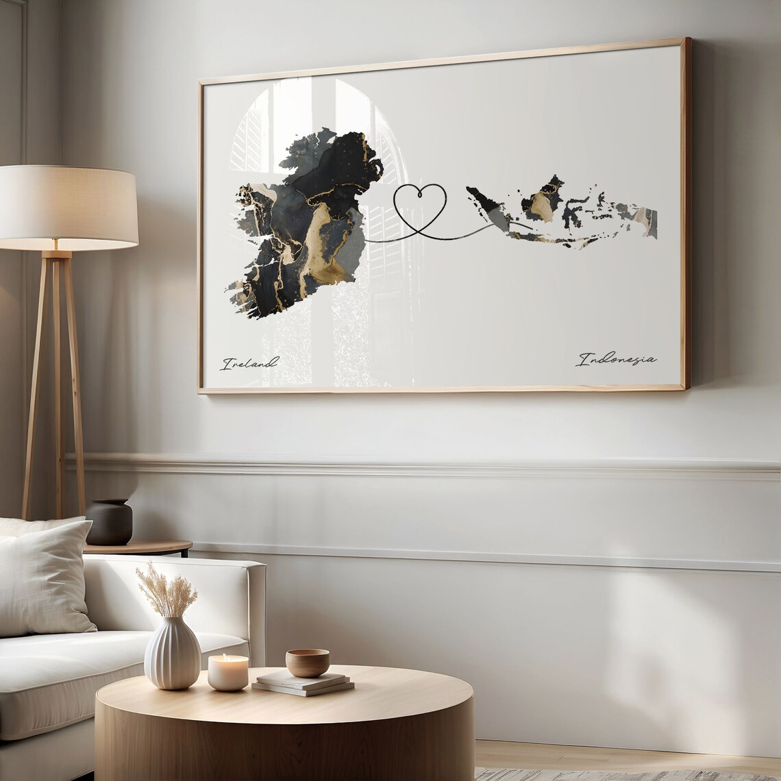 Ireland Indonesia Marble Two Countries Heart Connection Art Poster - Image 2