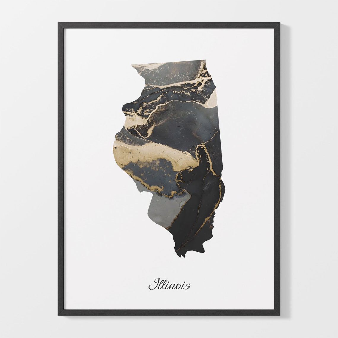 Illinois Black And Gold Marble Map Minimalist Elegant Art Poster