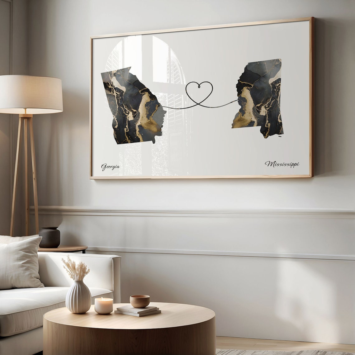 Georgia to Mississippi Two State Long Distance Heart Marble Map Poster - Image 2