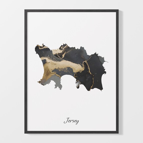 Jersey Modern Black Gold Marble Country Map Office Wall Decor Art Poster