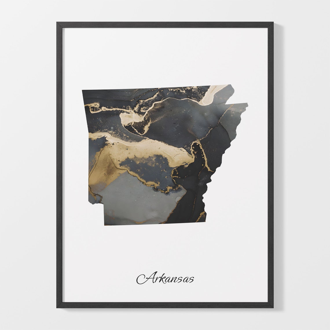 Arkansas Black and Gold Marble State Map Silhouette Minimalist Poster