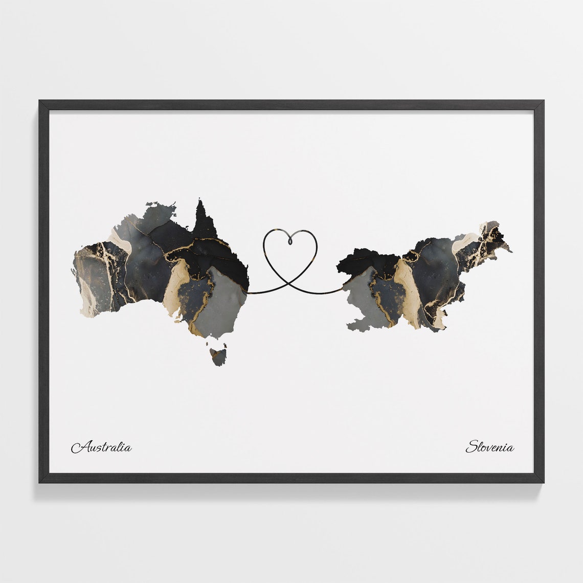 Australia Slovenia Marble Two Countries Heart Connection Art Poster