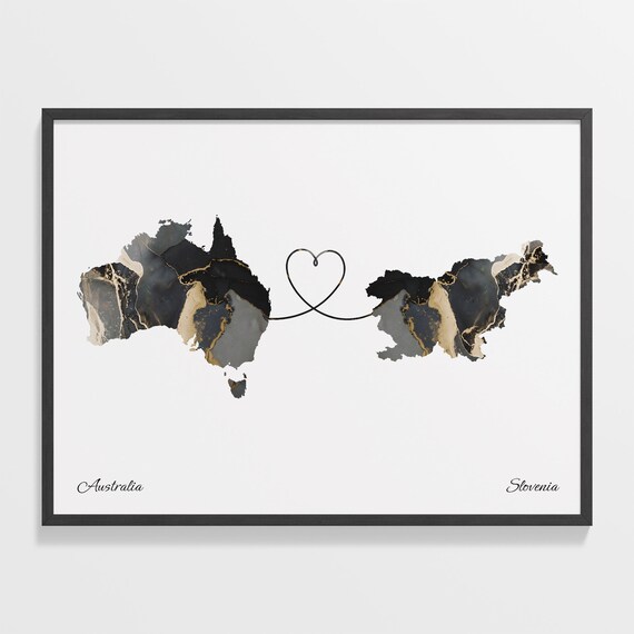 Australia Slovenia Marble Two Countries Heart Connection Art Poster