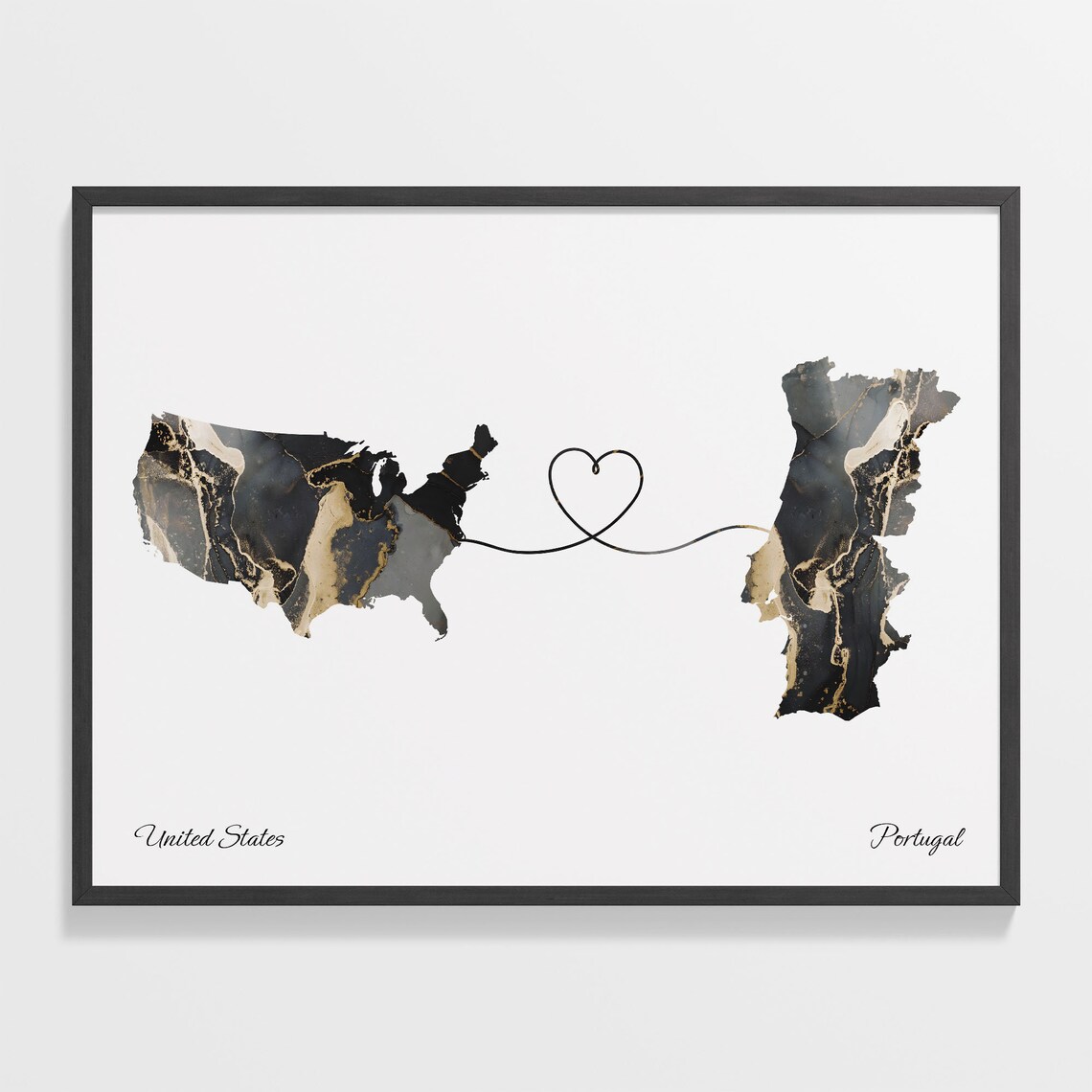 USA to Portugal Map Poster, Travel Wall Art