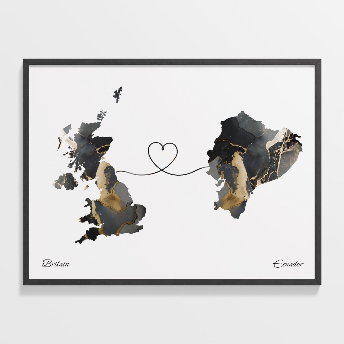 Britain Ecuador Heart Marble Map Couple Long Distance Poster