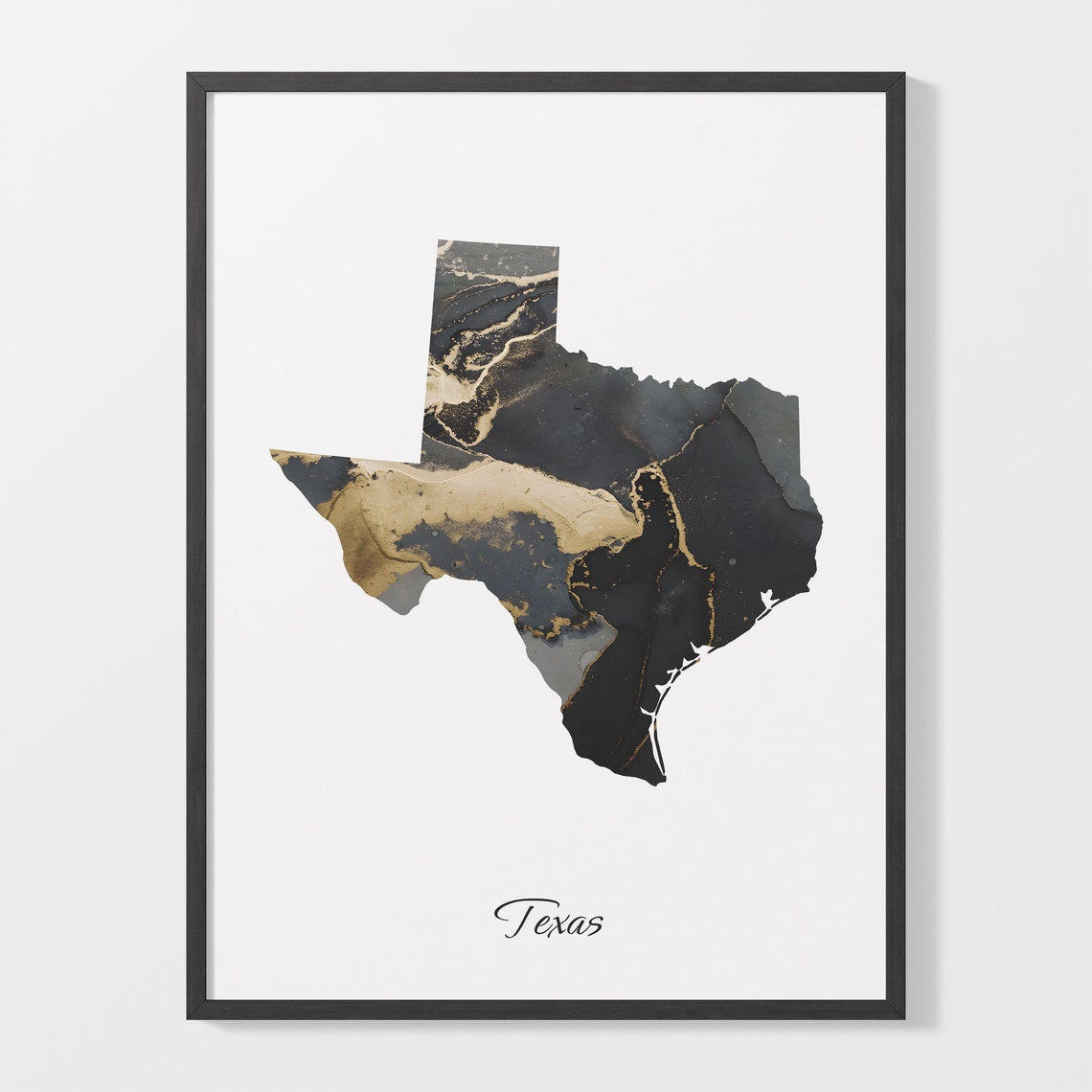 Texas Elegant Black and Gold Marble Silhouette State Map Poster