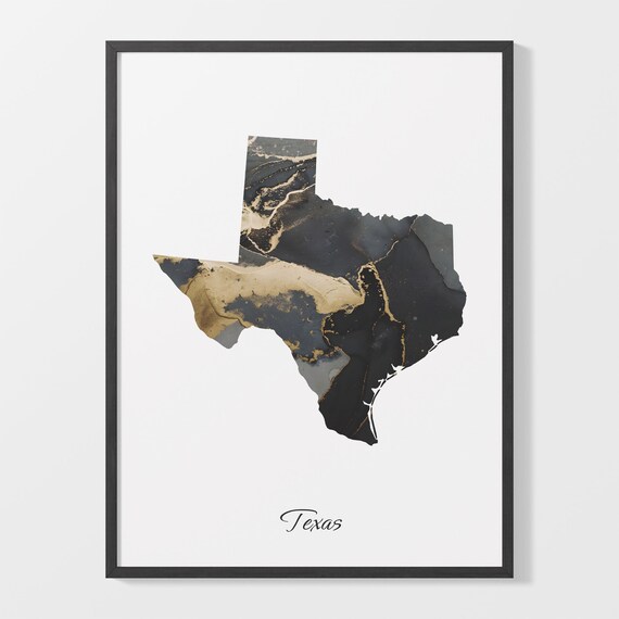Texas Elegant Black and Gold Marble Silhouette State Map Poster