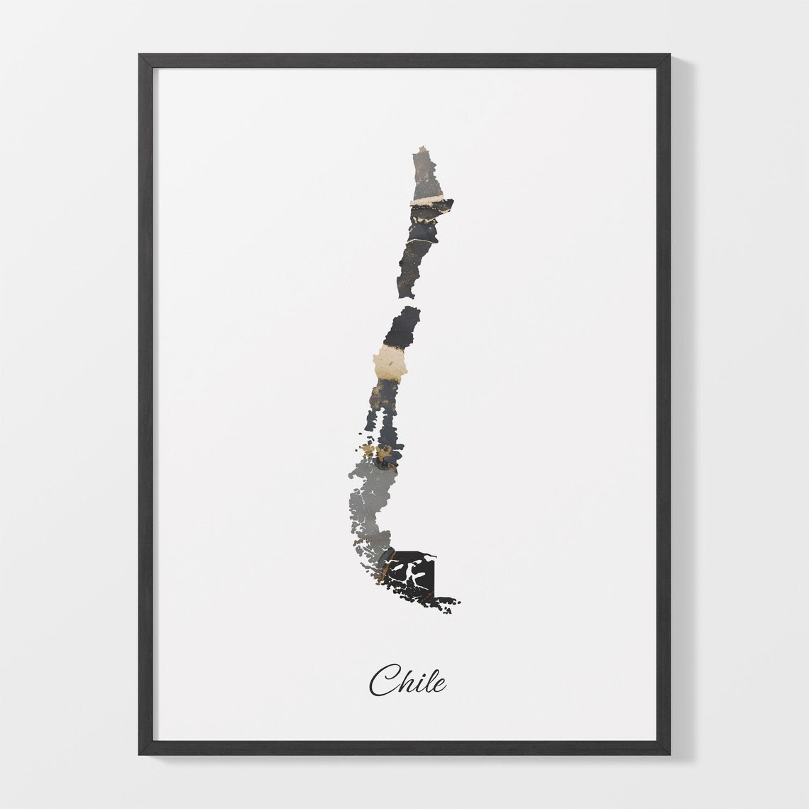 Chile Black and Gold Marble Silhouette Country Map Art Poster