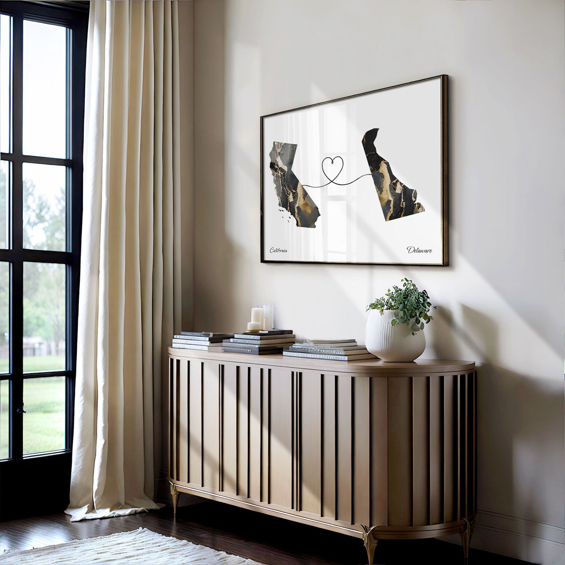 California and Delaware Black and Gold Marble Two States Map Poster - Image 3