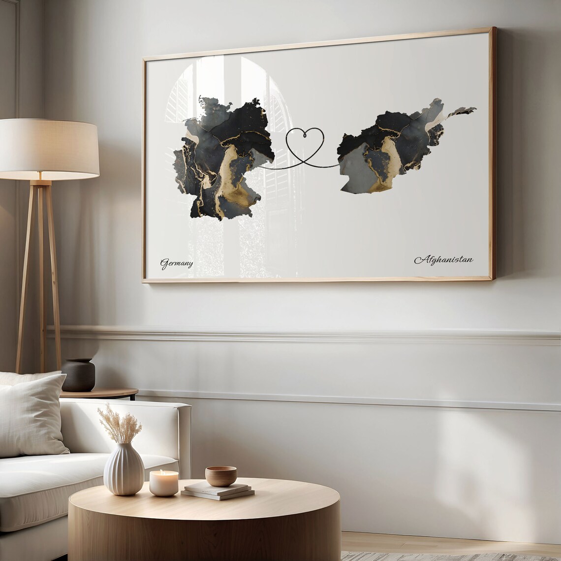 Germany and Afghanistan Heart Connection Black and Gold Marble Poster - Image 2