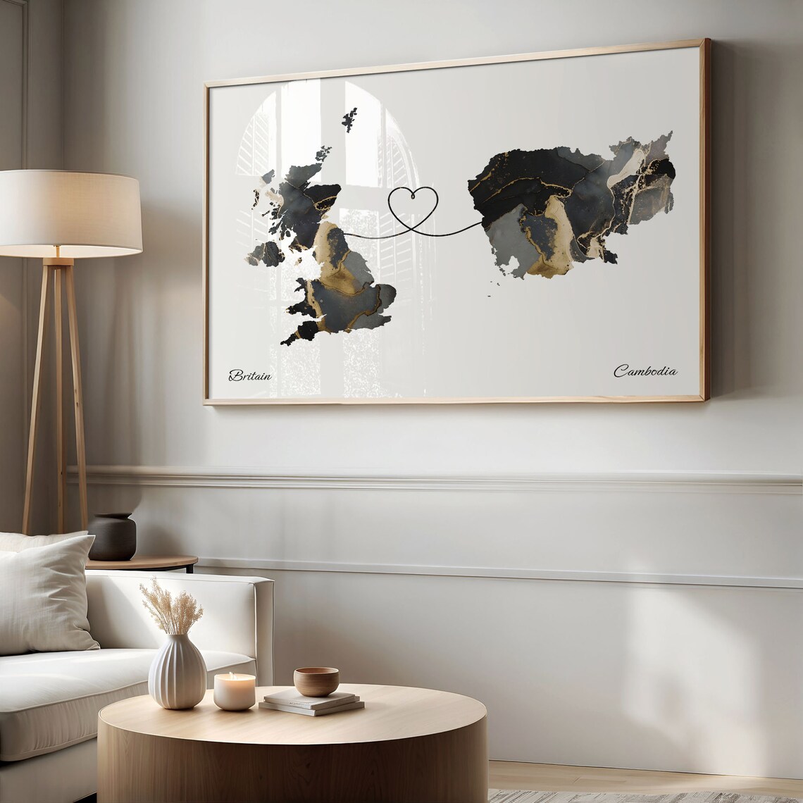 Britain To Cambodia Map Poster, Travel Wall Art - Image 2