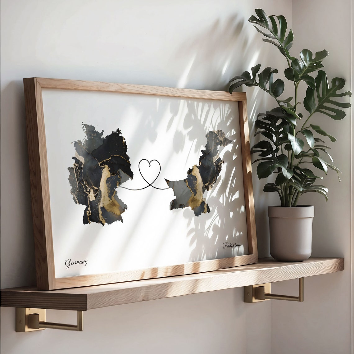Germany Pakistan Marble Map Heart Long Distance Love Gift Poster - Image 3