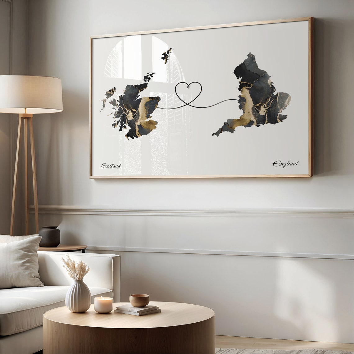 Scotland To England Heart Linked Marble Map Love Connection Poster - Image 2