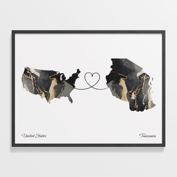 USA to Tanzania Moving Away Map Poster