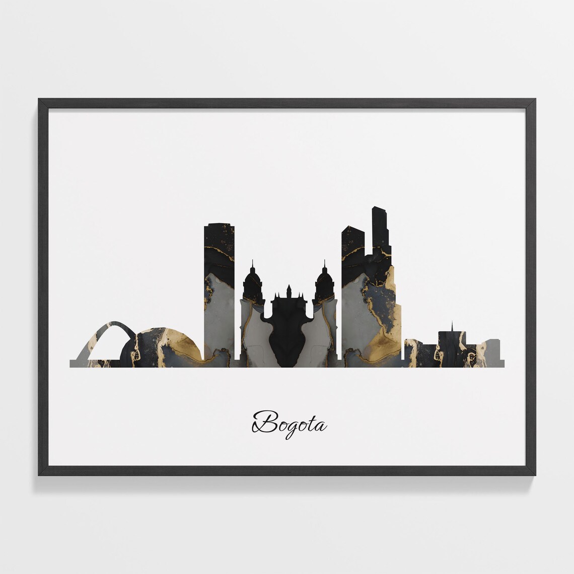 Bogota Luxury Black Gold Marble City Skyline Silhouette Poster
