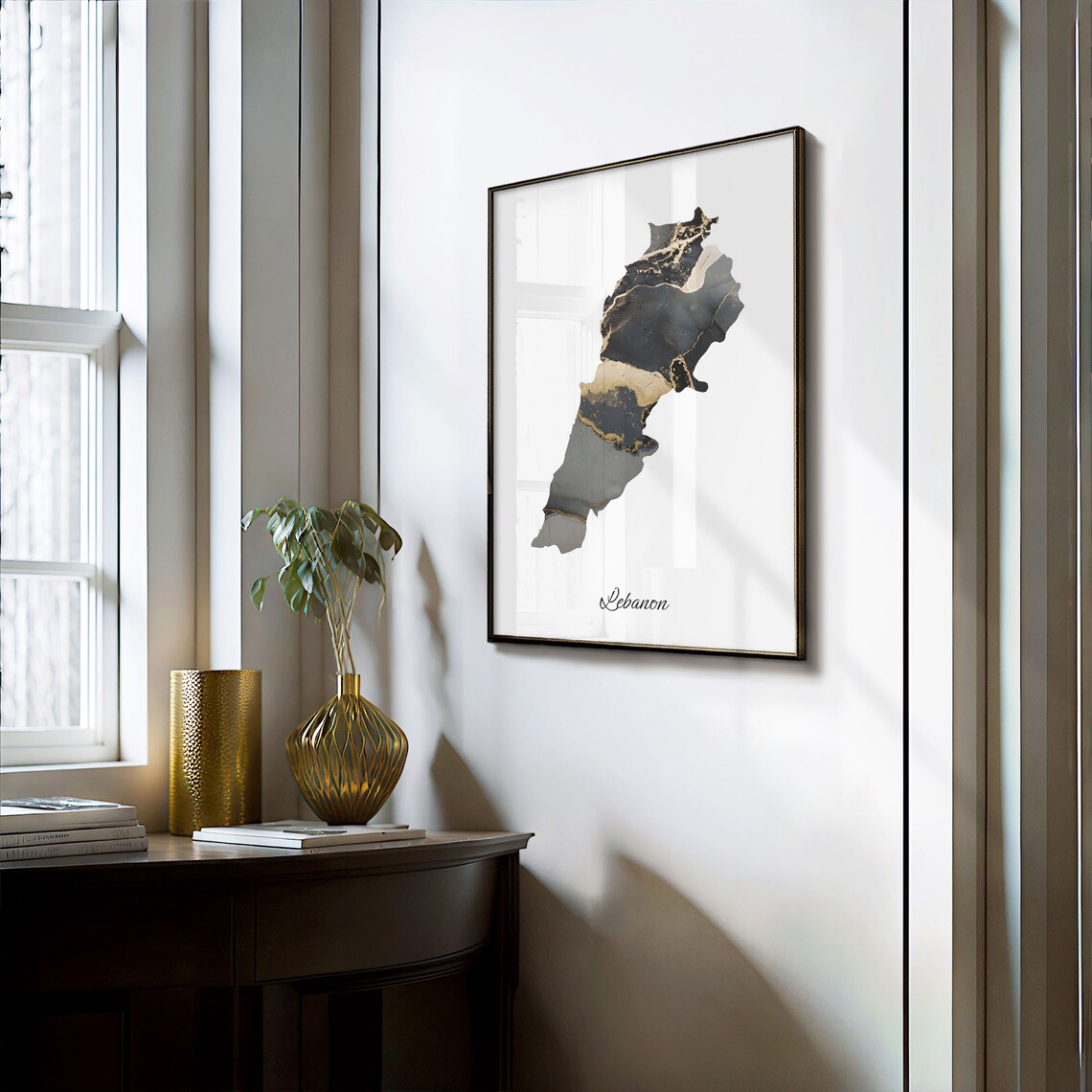 Lebanon Map Art Print, Elegant Black And Gold - Image 3