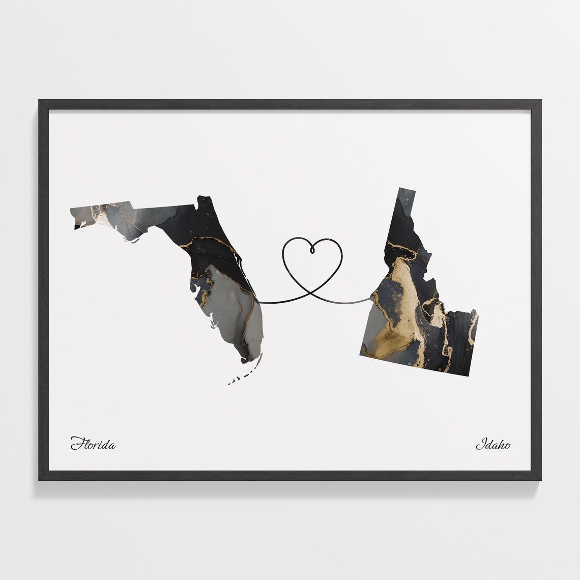 Florida Idaho Marble State Map Poster Long Distance Couples Gift