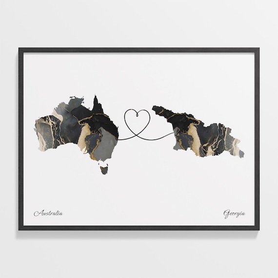 Australia and Georgia Two Countries Black Gold Marble Map Poster