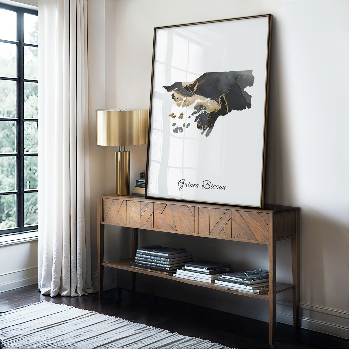 Guinea Bissau Elegant Black Gold Marble Map Home Decor Art Poster - Image 4