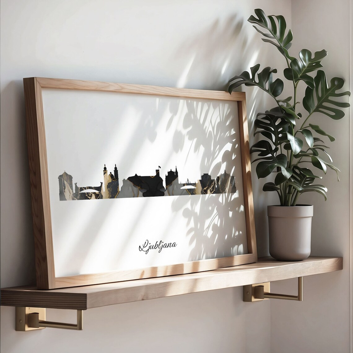 Ljubljana Black Marble Skyline Silhouette Poster Modern Cityscape Art - Image 3