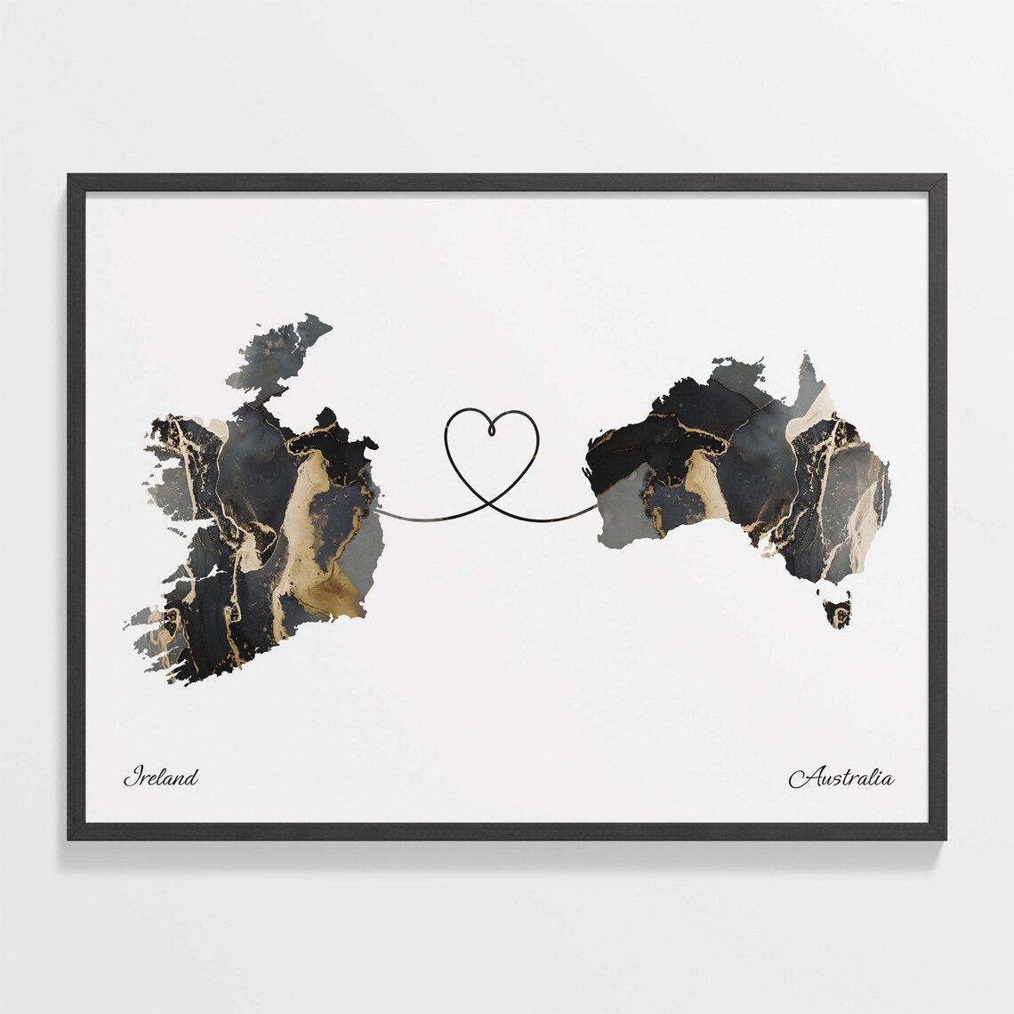 Ireland to Australia Map Poster, Travel Art Print