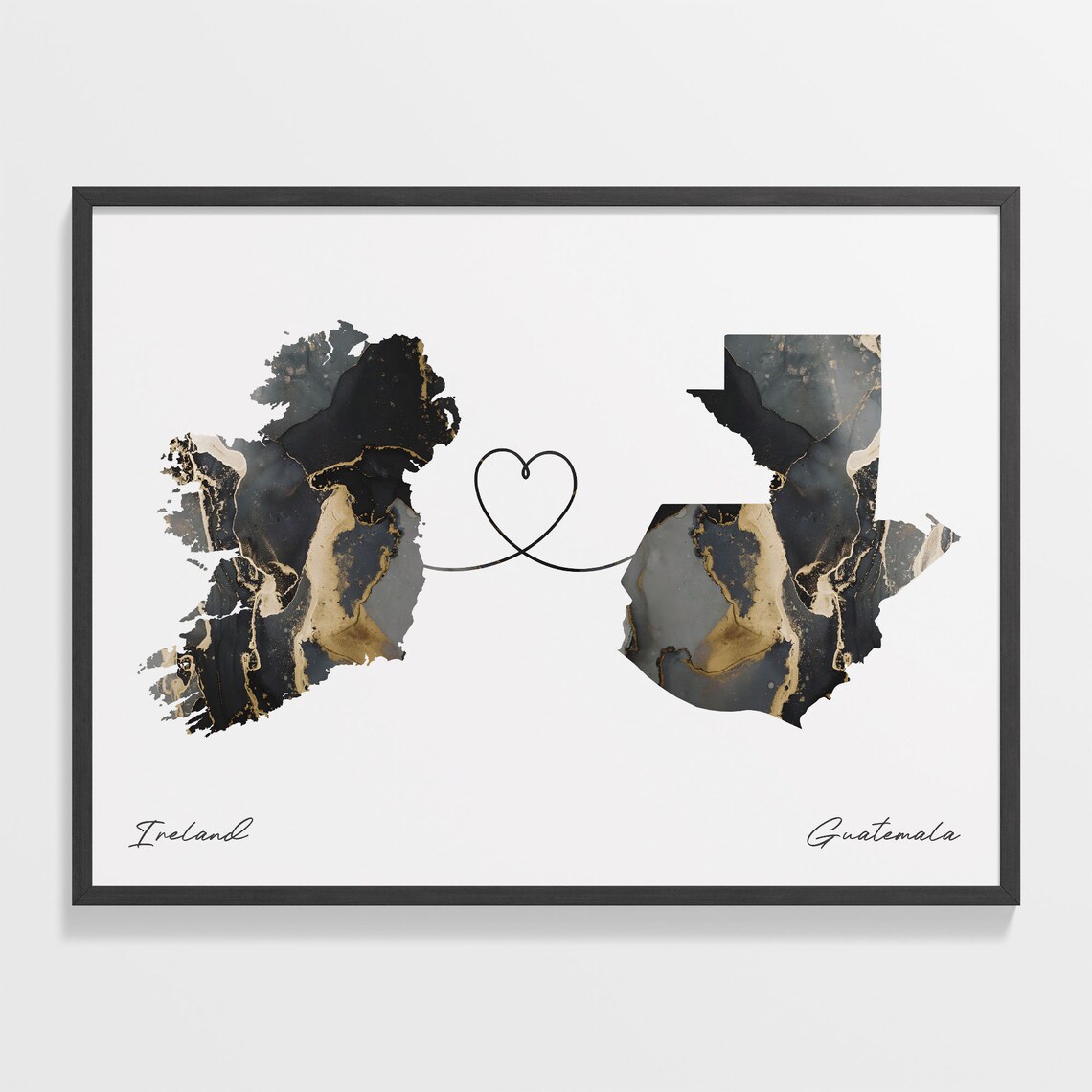 Ireland Guatemala Long Distance Love Heart Marble Map Gift Poster