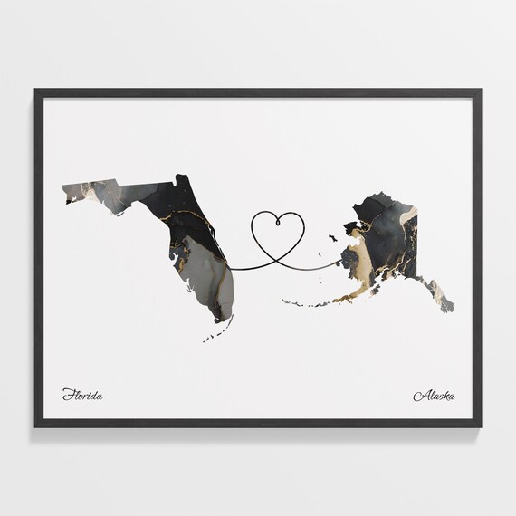 Florida Alaska Marble Two Countries Heart Connection Art Poster