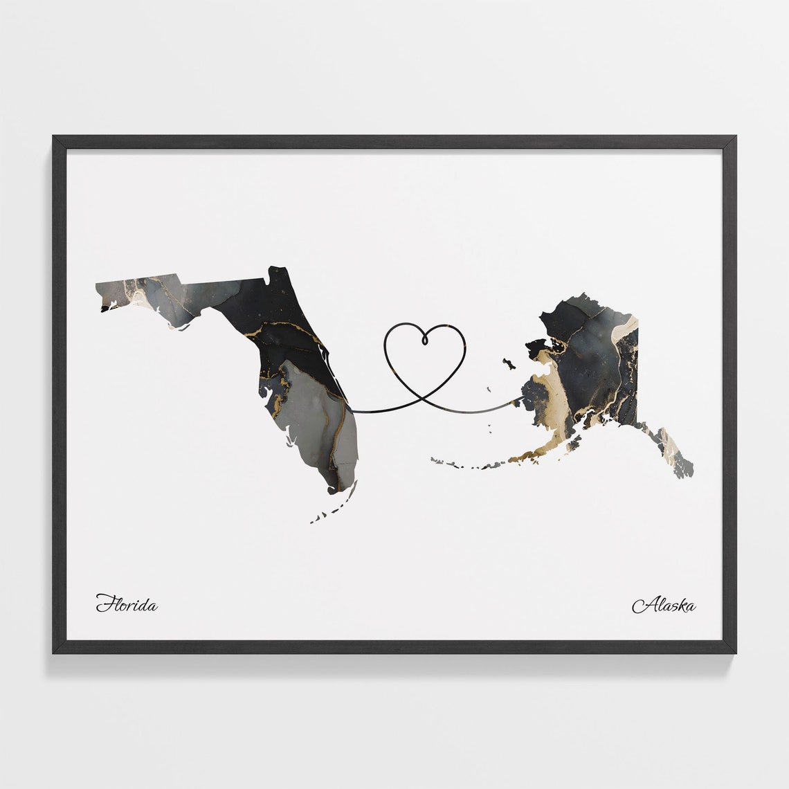 Florida Alaska Marble Two Countries Heart Connection Art Poster