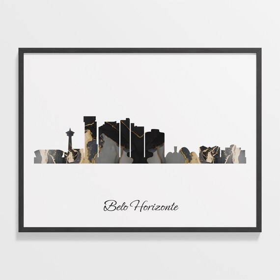 Belo Horizonte Brazil Black Gold Marble Skyline Silhouette Poster