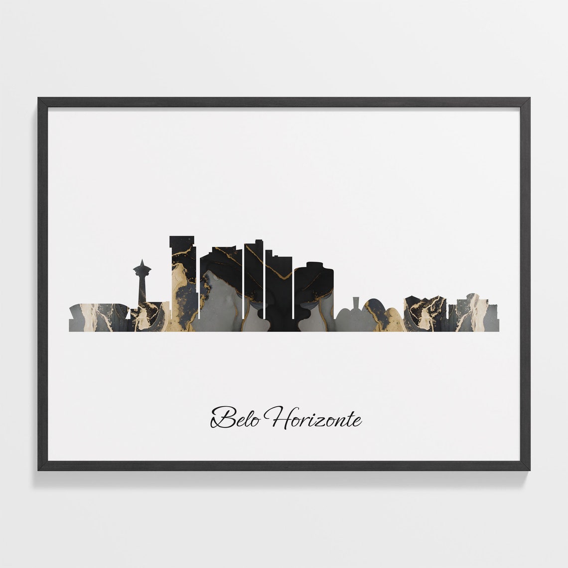 Belo Horizonte Brazil Black Gold Marble Skyline Silhouette Poster