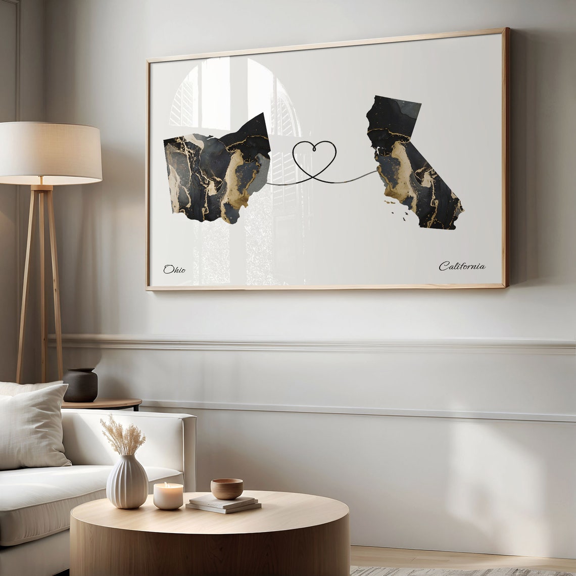 Ohio To California Marble Map Heart Print Long Distance Gift - Image 2
