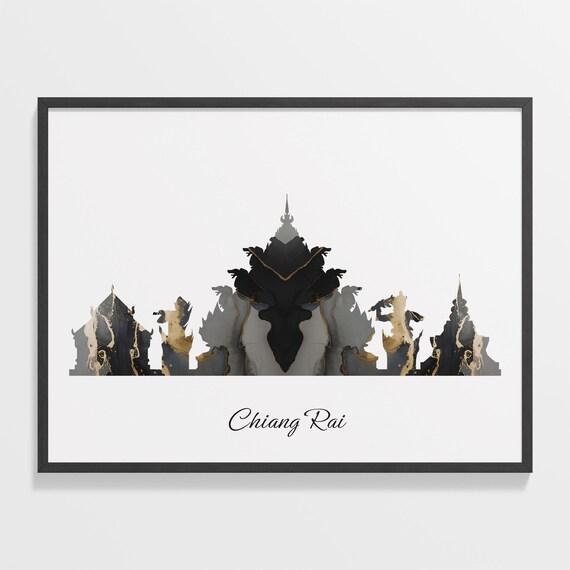 Chiang Rai Skyline Black and Gold Marble Cityscape Art Poster