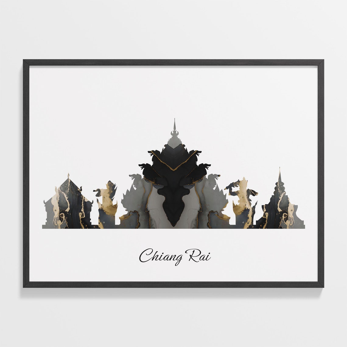 Chiang Rai Skyline Black and Gold Marble Cityscape Art Poster