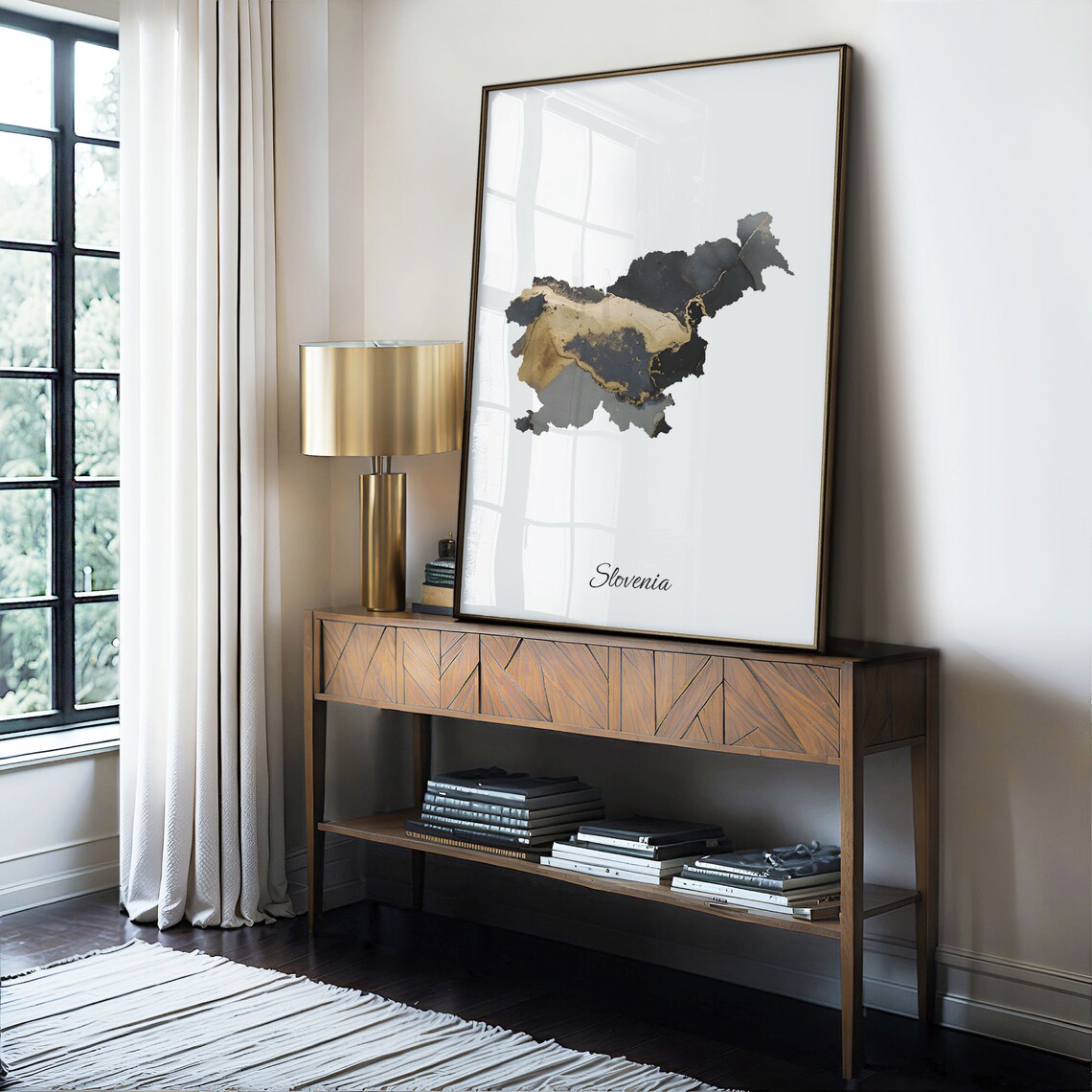 Slovenia Modern Black Gold Marble Country Map Office Wall Decor Art Poster - Image 4