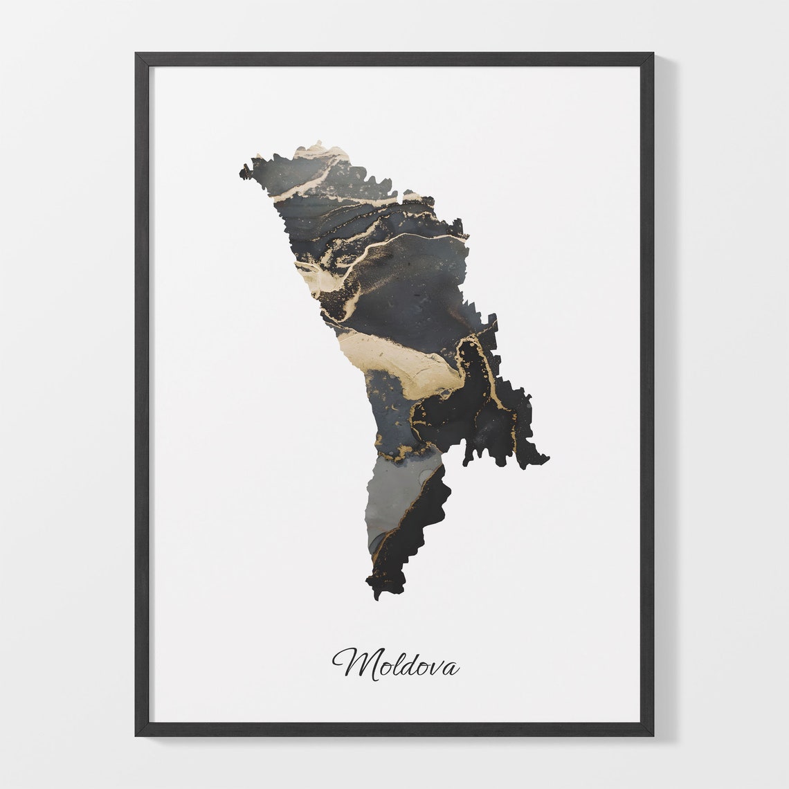 Moldova Elegant Black Gold Marble Country Map Home Decor Art Poster