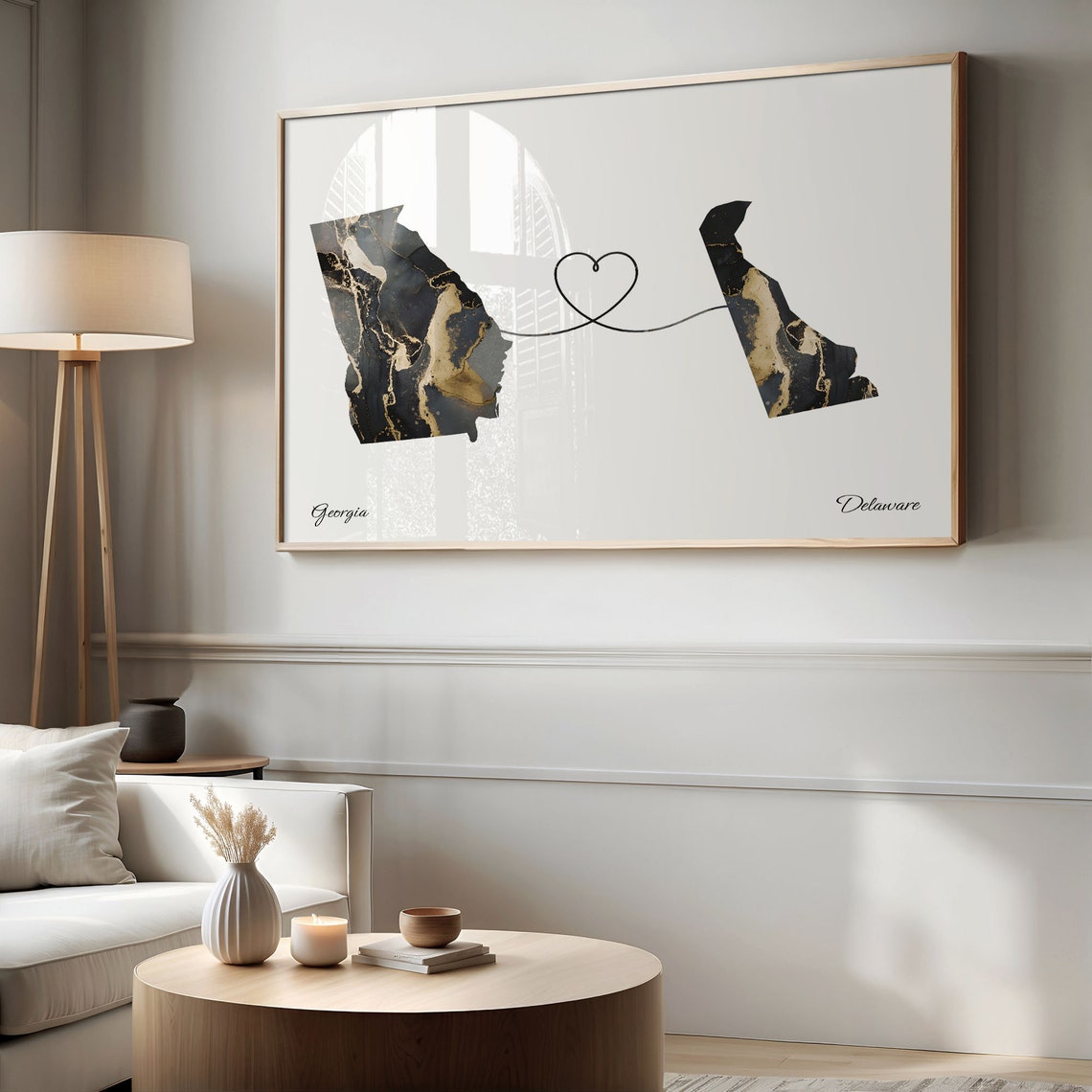 Georgia to Delaware Two State Long Distance Heart Marble Map Poster - Image 2
