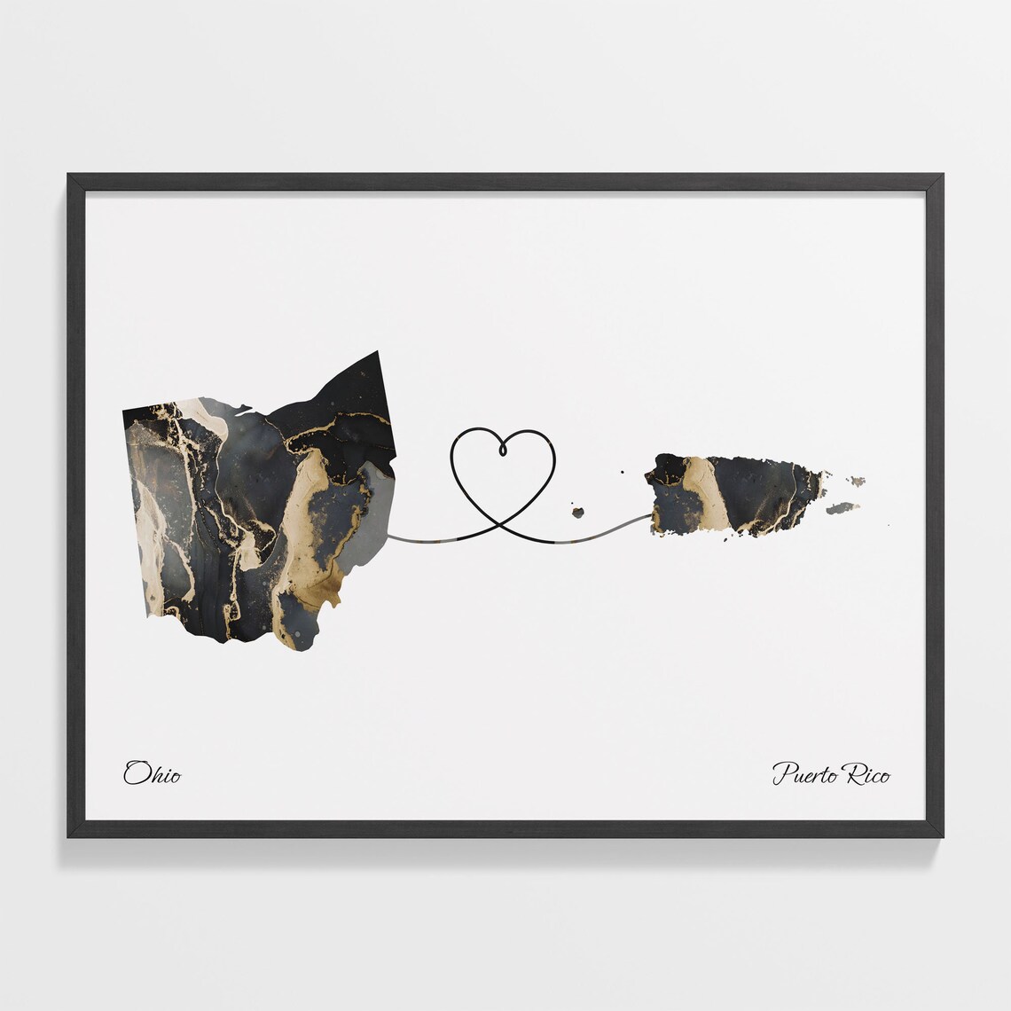 Ohio To Puerto Rico Map Travel Poster, Continental Love